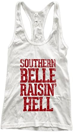 RexLambo Women's Southern Belle Raisin' Hell Racerback Tank Top L White
