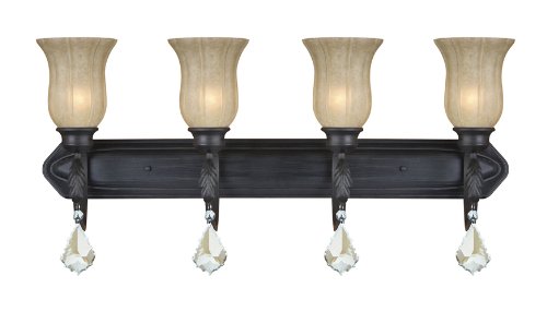 Yosemite Home Decor 83194-4SS Jessica Four Light Bath Vanity with Egyptian Crystals and Brown Cyan Glass in Sierra Slate Finish, 36" x 13.75" - Thumbnail 4
