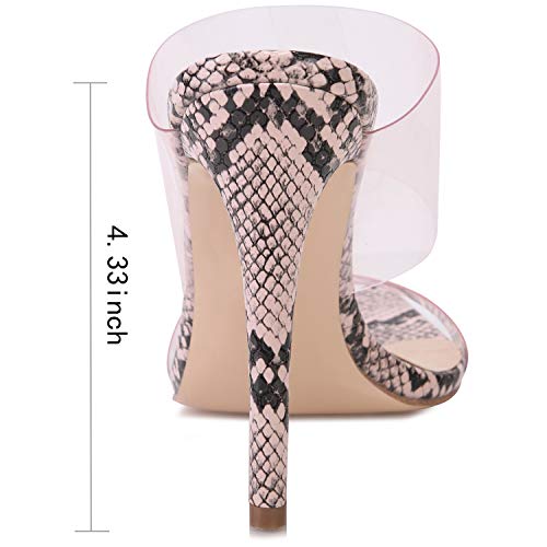 vivianly Womens Clear Pointed Toe Stiletto Heel Mules High Heels Slip on Dress Sandals