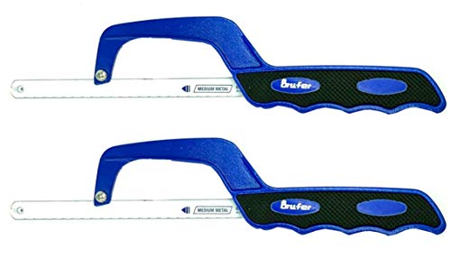 BRUFER 208233 10-inch Metal Mini Hacksaw Frame - Includes Bi-Metal 10" Hacksaw Blade - Bulk Pack of 2 Mini-Hacksaw Frames and Blades