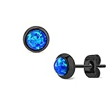MoBody Created-Opal Round Stud Earrings Black
