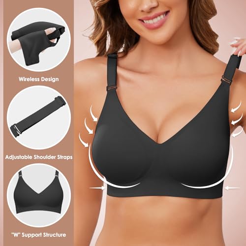 TOMEEK Women's Wirefree Bra, Seamless Bras with Basic Padding, Adjustable Shoulder Bra, Comfortable, Sporty Women, Soft, Elastic