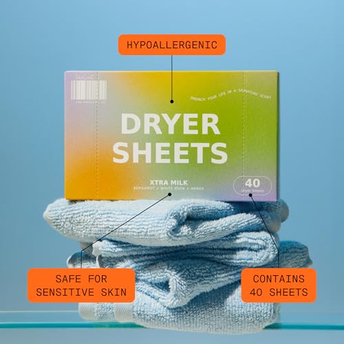 DedCool, Dryer Sheets, Xtra Milk, Fabric Softener, 40ct | Bergamot, vanilla & amber scent, non-toxic & vegan, softens & freshens