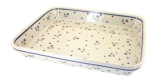 Click Here to See More Images Blue Rose Polish Pottery Country Meadow Large Rectangular Baker