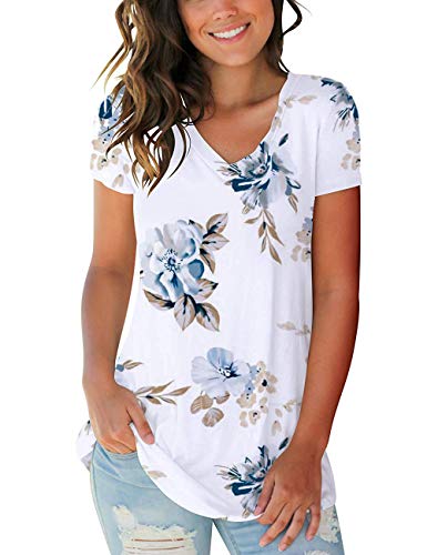 Womans Cute T Shirts V Neck Summer Tee Tops Women Floral Tee Tops - Thumbnail 5
