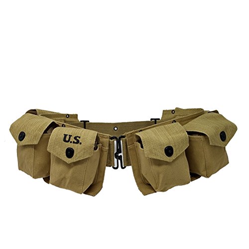 Ultimate Arms Gear BAR Browning Automatic Rifle M-1937 U.S. Military WWII Reproduction 6 Pocket Utility Pouch Cartridge Magazine Ammunition Rounds Ammo Tool Heavy Duty Canvas Waist Belt, Khaki Tan
