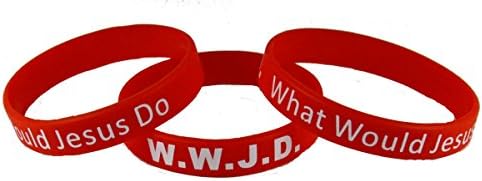 WWJD 8060003 Set of 3 Pieces Child Size Red Band with White Print What Would Jesus Do Silicon.