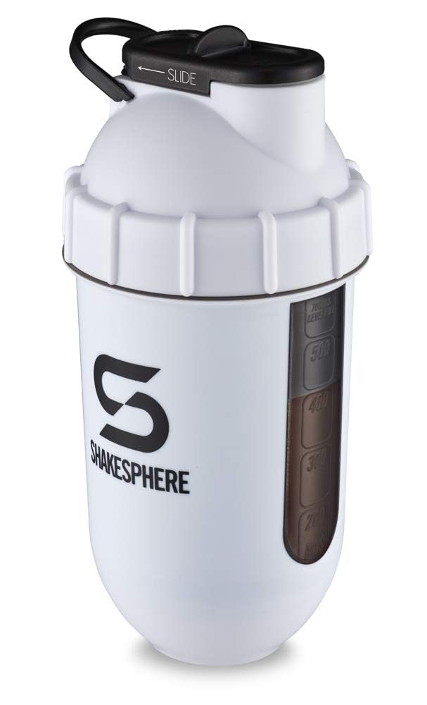 ShakeSphere Tumbler View: Protein Shaker Bottle with Side Window, 24oz ● Capsule Shape Mixing ● Easy Clean Up ● No Blending Ball Needed ● BPA Free ● Mix & Drink Shakes, Smoothies, More (Matte White)