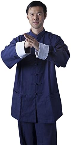 BlueSkyDeer Unisex's Cotton Linen Bruce Lee Kung Fu Clothing Meditation Clothing Tai Chi Clothes Navy Blue XL