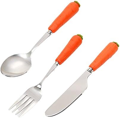 3PCS Cute Creative Carrot Knife Scoops Stainless Steel Cutlery Set Children Kids Lovely Tableware Dinnerware Set (orange)