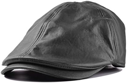 Aniywn Hot Sale! Men Women Vintage Leather Beret Cap Peaked Hat Newsboy Sunscreen (Free Size, Black)