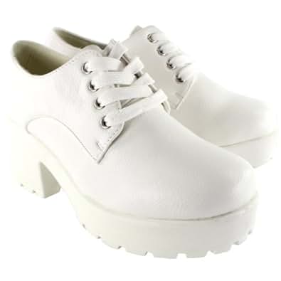 Amazon.com | Womens Faux Leather Chunky Oxfords Platform Block Heel Shoes Sneakers - White - 10 