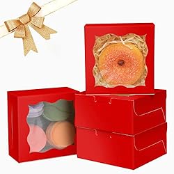 Red Bakery Boxes with Window 4x4x2.5 inches Small