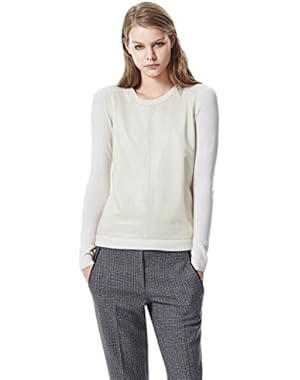 Theory Womens Yulia Leather-Front Sweater Ivory Large