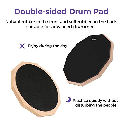 Starfavor Drum Practice Pad with Snare Drum Stand Set, 12Inch Double