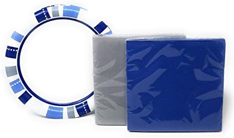 Disposable Dinnerware set for 45 -Blue and Silver Party Supplies- Paper Plates and Napkins -Birthday, Baby Shower, Navy Blue and Silver