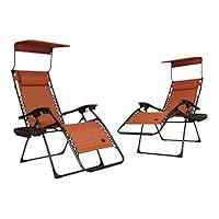 Bliss Hammocks Set of 2 Zero Gravity Chairs, w/Canopy Pillow and Side Tray, 26”W, Foldable, Adjustable Lounge Recliner, Outdoor Lawn & Patio, Weather Resistant, 300lbs Capacity, Terracotta GFC-026-2TC Bliss Hammocks Set of 2 Zero Gravity Chairs, w/Canopy Pillow and Side Tray, 26”W, Foldable, Adjustable Lounge Recliner, Outdoor Lawn & Patio, Weather Resistant, 300lbs Capacity, Terracotta GFC-026-2TC