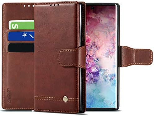 LBYZCASE Case for Galaxy Note 10 Plus(10+)/Note 10 Pro,Folding Flip Leather Wallet Protective Phone Cover with Card Slots Kickstand Magnetic Closure for Samsung Galaxy Note 10 Pro/10 Plus(Brown)