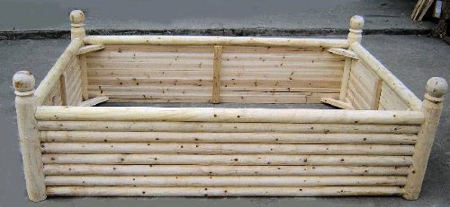 Seating Cedar Log Wood Raised Bed, 6 Posts with Ball Finials, 4'W x6'L x 2'H