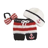 Pinbo Newborn Baby Photography Prop Crochet Sailor Anchor Bow Hat Pants