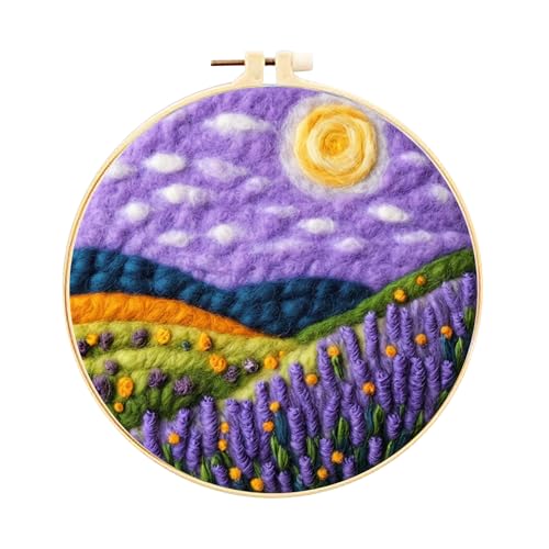 IWANTDIY Needle Felt Starter Set, Felt Painting Kit for Beginners Wool Needle Felt Set with Felt Needle, Picture Frame, Foam Pad, Felt Cloth, Instructions, Used for Home Decoration (Color 01)