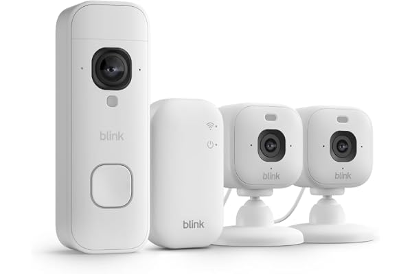 Blink Battery Doorbell 2K+ (newest model) and Mini 2K+ (newest model) â€” 2K video resolution, enhanced audio. Sync Module Core included - 2 Cameras + Battery Doorbell 2K+ (White)