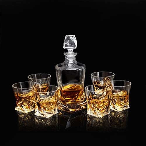 KANARS 7-Teiliges Bleifrei Kristallgläser Whisky Karaffe Set, 800 ml Dekanter mit 6x 300 ml Whiskey Gläser für Whisky, Cognac, Scotch, Martini, Schöne Geschenkbox – Bild 3