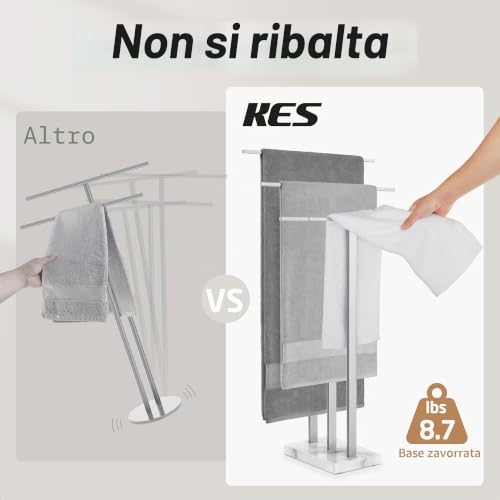 KES BTH217S3 Floor Towel Rail 3 Bars with Marble Base Floor Towel Holder Bathroom Stainless Steel 18/8 Polished