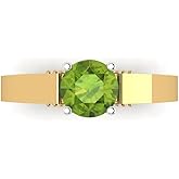 Clara Pucci 14K Solid Yellow/White Gold 1.06 ctw Peridot Solitaire Ring for Women | Anniversary, Birthday Gift | 6.5mm Round Cut