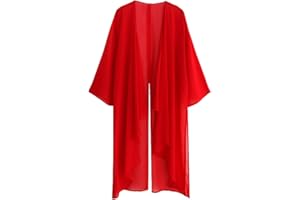 Angcoco Women's 3/4 Sleeved High Slit Chiffon Cardigan Top for Dance Training