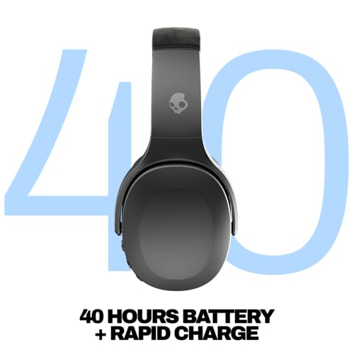 SKULLCANDY CRUSHER EVO WIRELESS BLUETOOTH HEADPHONES WITH MULTI-SENSORY BASS, NOISE ISOLATING OVER-EAR FIT, UP TO 40 HOURS BATTERY, MICROPHONE FOR IPHONE ANDROID – TRUE BLACK