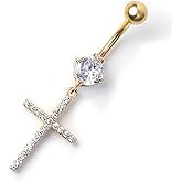 Niaspi CZ Cross Dangle Belly Button Rings 14G Stainless Steel Belly Navel Barbell Rings Sparkling Body Piercing Jewelry for Women Girls