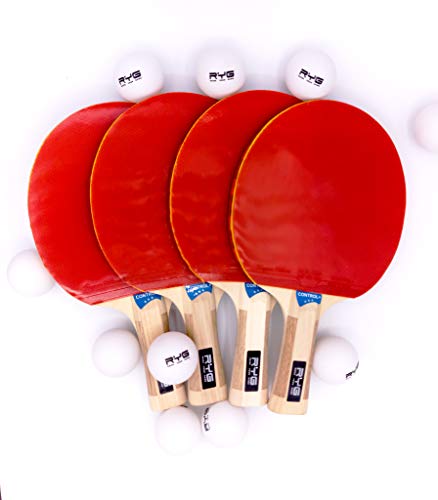 RYG Ping Pong Paddle Set - Pack of 4 Table Tennis Racket, 10 Game Balls, Black Portable Cover Case Bag - Thumbnail 2