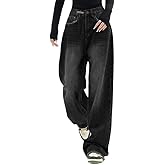 EMMIOL Women Baggy Jeans Mid-Low Waist Boyfriend Streetwear Vintage Jeans Wide Leg Denim Pants