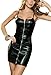 Rozegaga Women Sexy Zipped Up Faux Leather Mini Club Party Dress Lingerie XXXX-Large Black