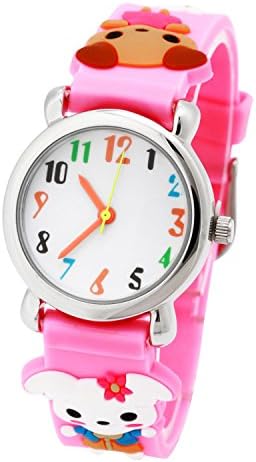 David Fashion DF011 Kids Children Pink Silicone Material Dogs Band Cartoon Analog Watch Girls Birthday School Christmas Gift