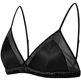 SilRiver Women's Satin Triangle Bralette Tops Silk Wirefree Bra mesh Cami Bra with Removable Pads