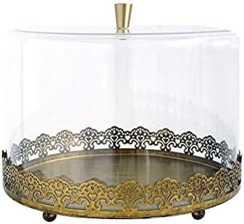 Z W Dong 10インチのケーキドーム 高価値 家庭プラスチックダストカバーメタル菓子ビスケットプレート洋食レストランステーキトレイレトロゴールデン ケーキスタンド Color 25 5 16 5cm Size Gold