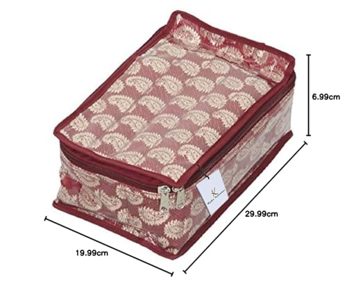 Kuber Industries Brocade Jewellery Organizer with 12 Pouches, KUB582 (Maroon) 3