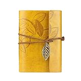 Towallmark(TM)Vintage Leaf Leather Cover Loose Leaf Blank Notebook Journal Diary Gift (Yellow)