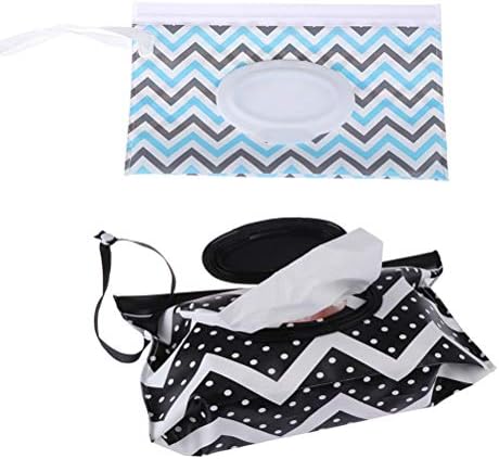 Uoeo 2 Pieces Clutch and Clean Wipes Carrying Case Eco-friendly Wet Wipes Bag Clamshell Cosmetic Pouch Easy-carry Snap-strap Wipes Container