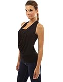 PattyBoutik Women's Halter Drape Front Chain Back Twinset Top (Black S)