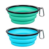 YISSCEN Collapsible Dog Bowl Large, Portable Silicone Travel Food Bowls for Dogs, Food Grade Silicone BPA Free Pet Food Water Bowls (Blue & Green)