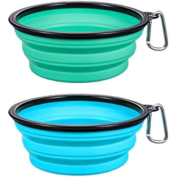 YISSCEN Collapsible Dog Bowl Large, Portable Silicone Travel Food Bowls for Dogs, Food Grade Silicone BPA Free Pet Food Water Bowls (Blue & Green)