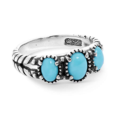 American West Sterling Silver Blue Turquoise Gemstone 3-Stone Friendship Ring Size 9