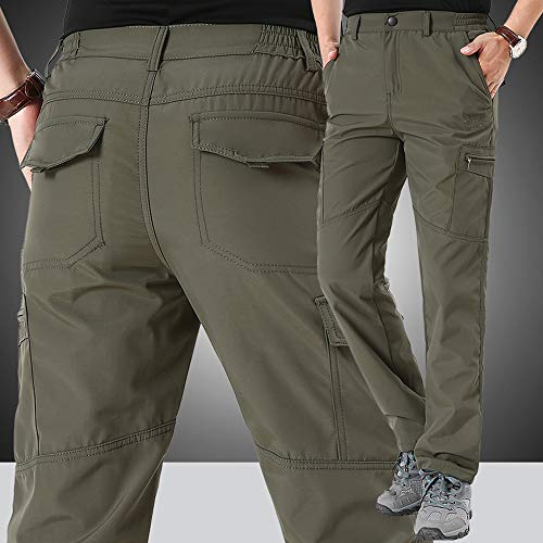 Caopixx Mens Cycling Pants Fleece Thermal Windproof Bike Trousers Winter Bicycle Warm Athletic Pants Army Green - Thumbnail 4
