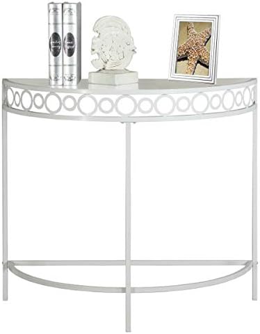 White Hallway Console Half Moon Table Entryway Furniture Display Storage Glass Shelf Telephone Stand Home Office Living Room Side Table Circles Accent