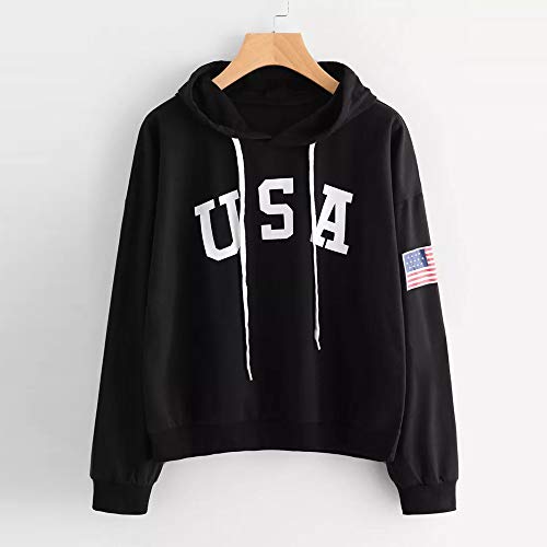 BOLUOYI Pullover Sweaters for Women,Women's Activewear,Women's Hoodie Letter Flag Printed Sweatshirt Long Sleeve Pullover Tops Blouse,Black,M