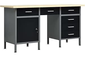 GOLINPEILO Heavy-Duty Workbench Black with 6 Drawers and a Cabinet, Tool Organizer Garage Work Bench Table with Storage Cabin