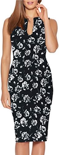 Fantaist Women's Sleeveless Deep V Neck Floral Print Cocktail Party Pencil Dress
